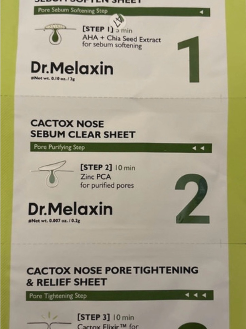 NEW Dr.Melaxin Cactox Nose Sebum Clear Sheet Set - White & Green